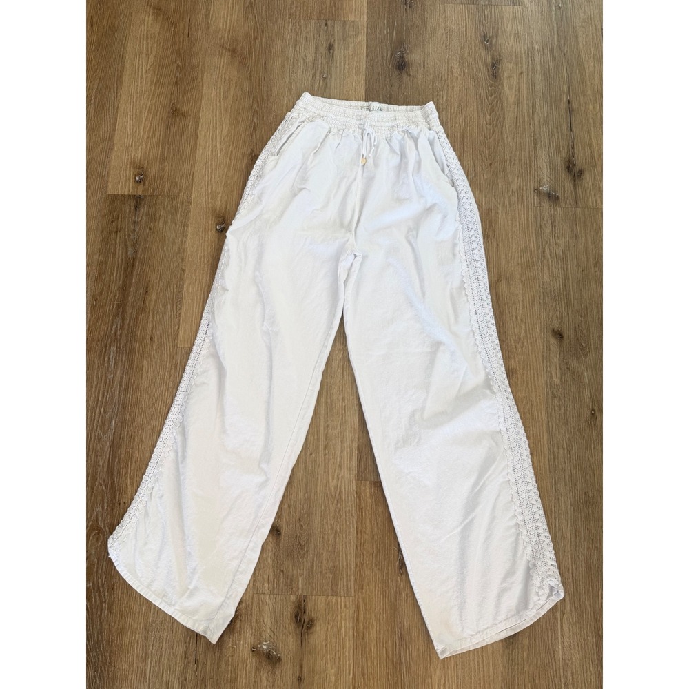 Seaspice Cotton Wide Leg Pants Womens XL White Crochet Trim Resort‎ Boho Coastal